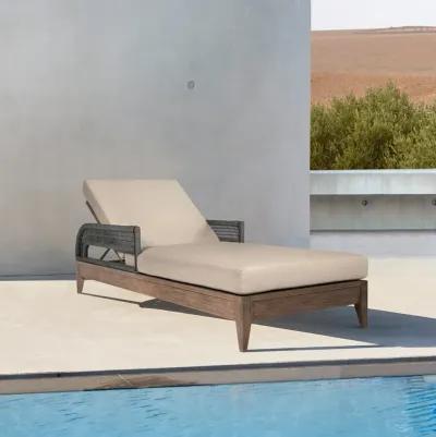 Orbit Outdoor Patio Chaise Lounge Chair in Weathered Eucalyptus Wood with Gray Rope and Taupe Olefin Cushions