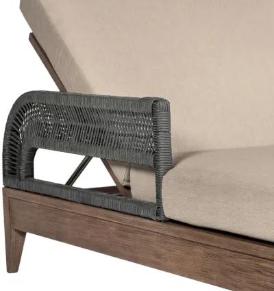 Orbit Outdoor Patio Chaise Lounge Chair in Weathered Eucalyptus Wood with Gray Rope and Taupe Olefin Cushions