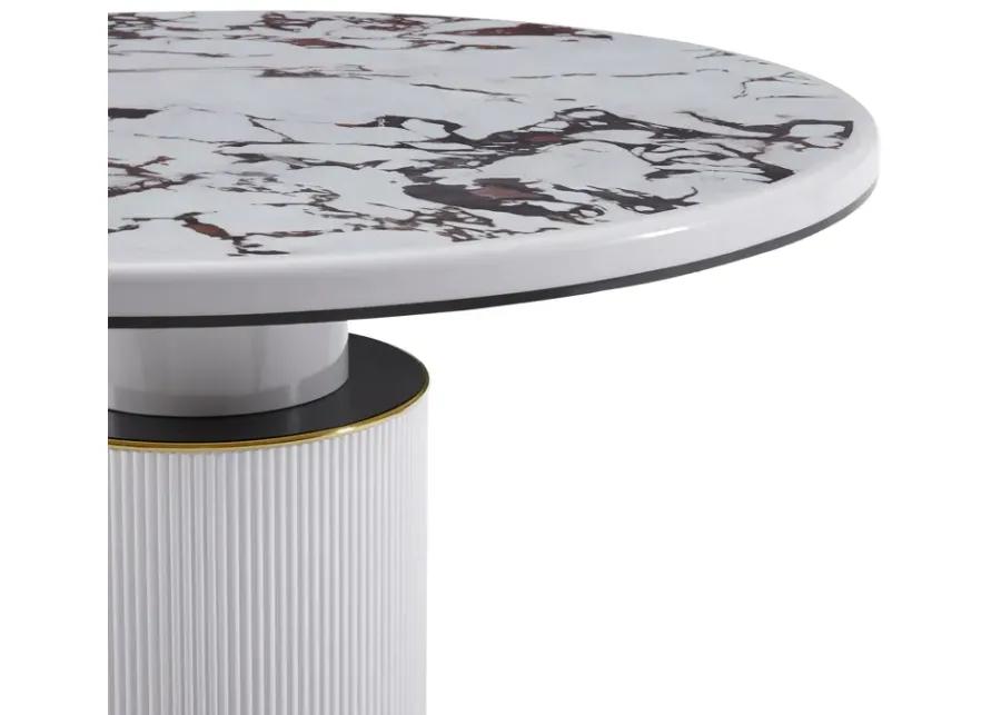 Vanessa White Marble Lacquer 53" Round Dining Table