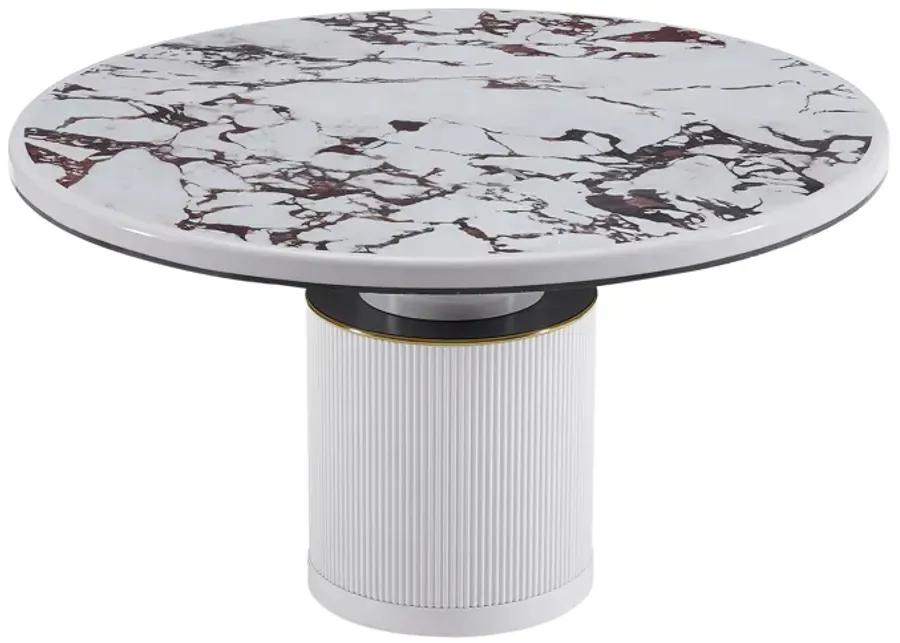 Vanessa White Marble Lacquer 53" Round Dining Table