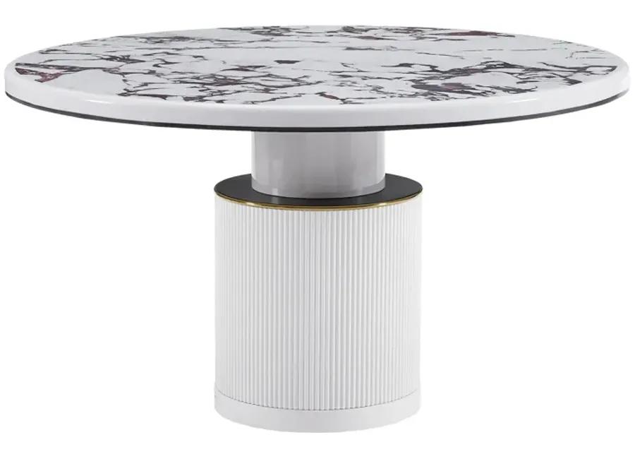 Vanessa White Marble Lacquer 53" Round Dining Table