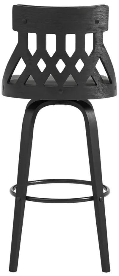 Crux 30" Swivel Bar Stool in Gray Faux Leather and Black Wood