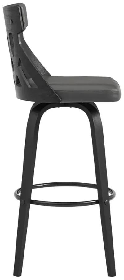 Crux 30" Swivel Bar Stool in Gray Faux Leather and Black Wood