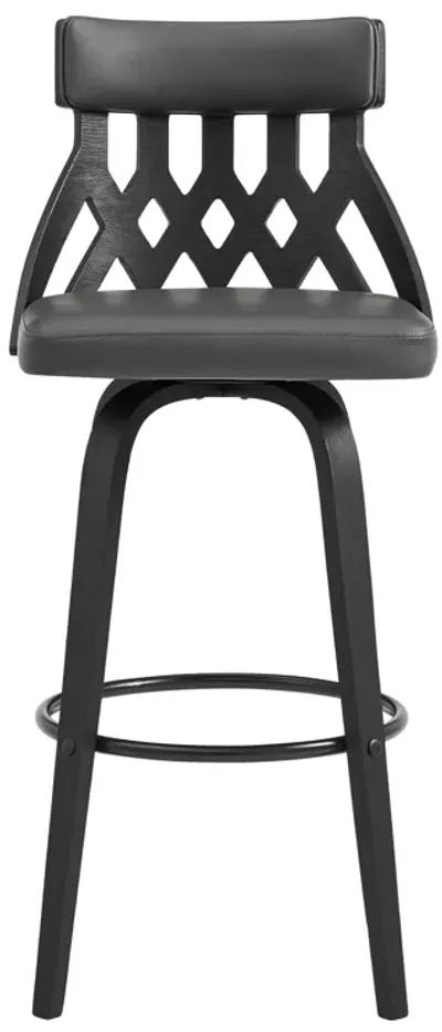 Crux 30" Swivel Bar Stool in Gray Faux Leather and Black Wood