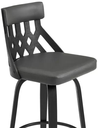 Crux 30" Swivel Bar Stool in Gray Faux Leather and Black Wood