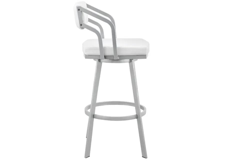 Capri 26" Swivel White Faux Leather and Silver Metal Bar Stool