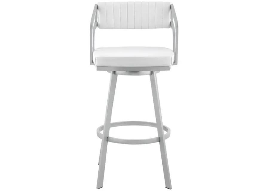 Capri 26" Swivel White Faux Leather and Silver Metal Bar Stool