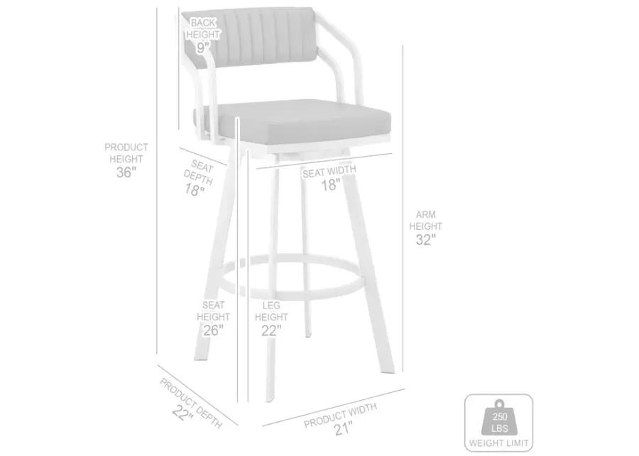 Capri 26" Swivel White Faux Leather and Silver Metal Bar Stool