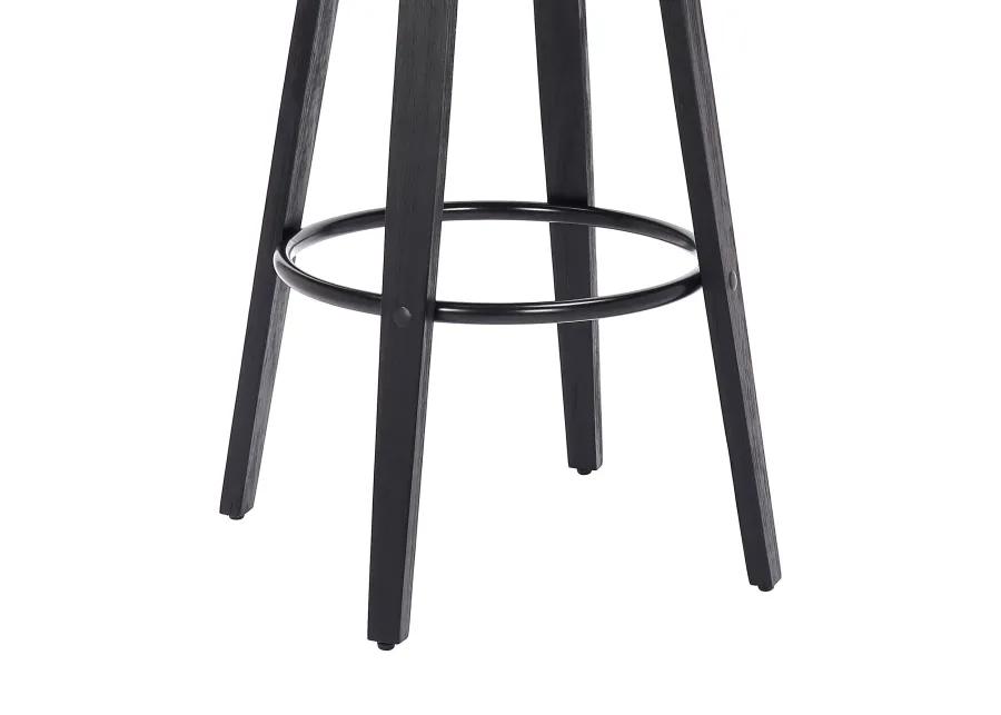 Harbor 30" Bar Height Backless Swivel Grey Faux Leather and Black Wood Mid-Century Modern Bar Stool