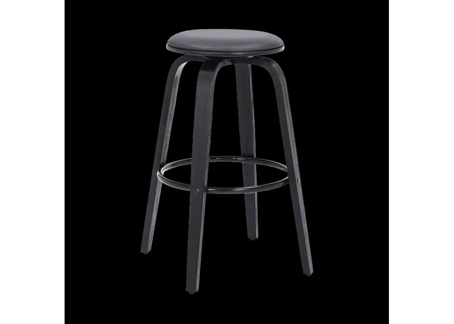 Harbor 30" Bar Height Backless Swivel Grey Faux Leather and Black Wood Mid-Century Modern Bar Stool