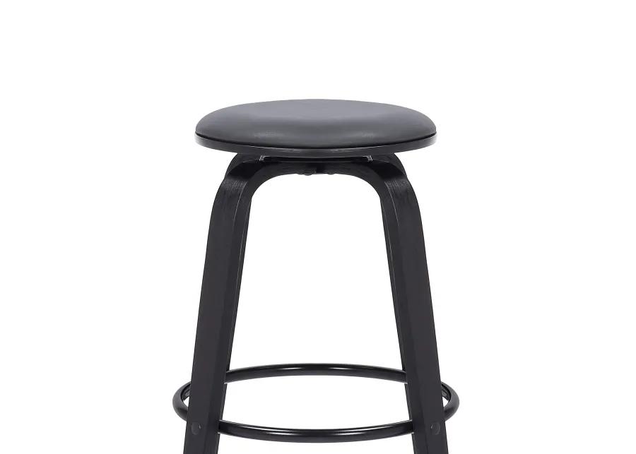 Harbor 30" Bar Height Backless Swivel Grey Faux Leather and Black Wood Mid-Century Modern Bar Stool