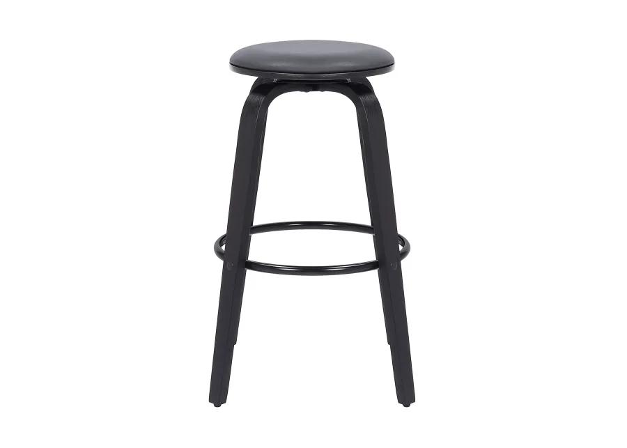 Harbor 30" Bar Height Backless Swivel Grey Faux Leather and Black Wood Mid-Century Modern Bar Stool