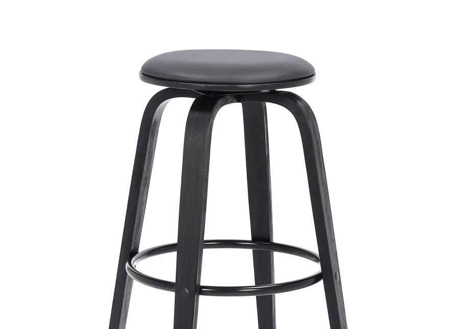 Harbor 30" Bar Height Backless Swivel Grey Faux Leather and Black Wood Mid-Century Modern Bar Stool