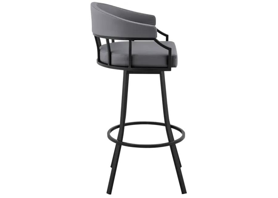 Palmdale 26" Swivel Slate Grey Faux Leather and Black Metal Bar Stool