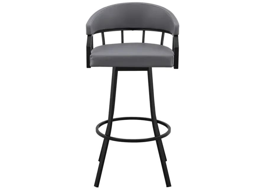 Palmdale 26" Swivel Slate Grey Faux Leather and Black Metal Bar Stool