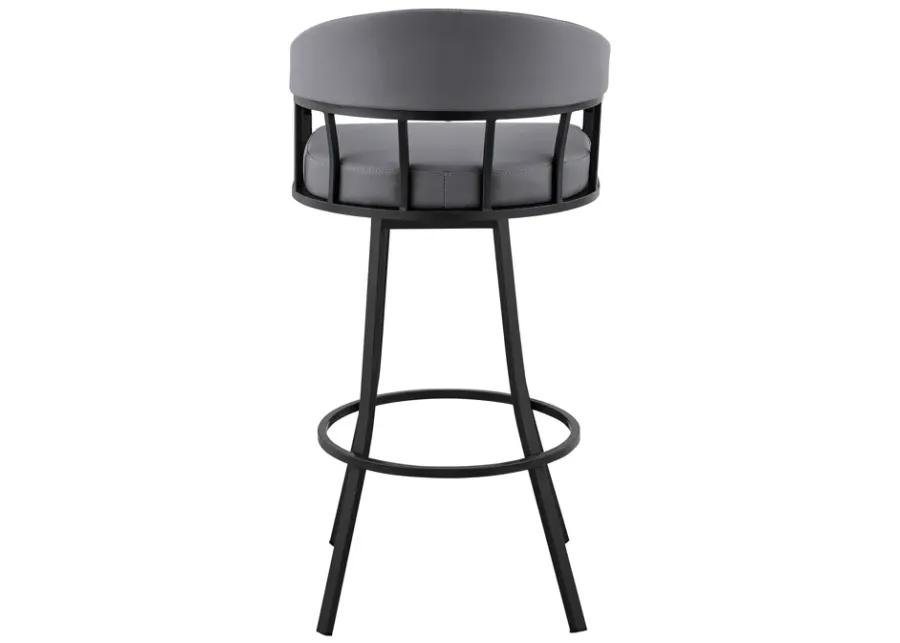 Palmdale 26" Swivel Slate Grey Faux Leather and Black Metal Bar Stool