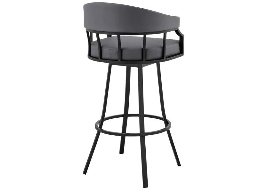 Palmdale 26" Swivel Slate Grey Faux Leather and Black Metal Bar Stool