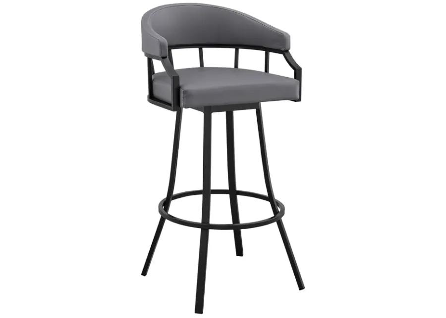 Palmdale 26" Swivel Slate Grey Faux Leather and Black Metal Bar Stool