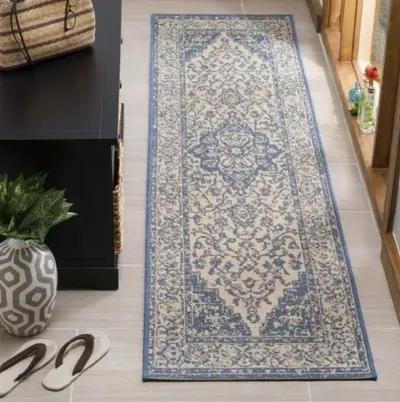 LINDEN 137 Collection LND137N-212 Cream / Blue 2'-2" X 12'