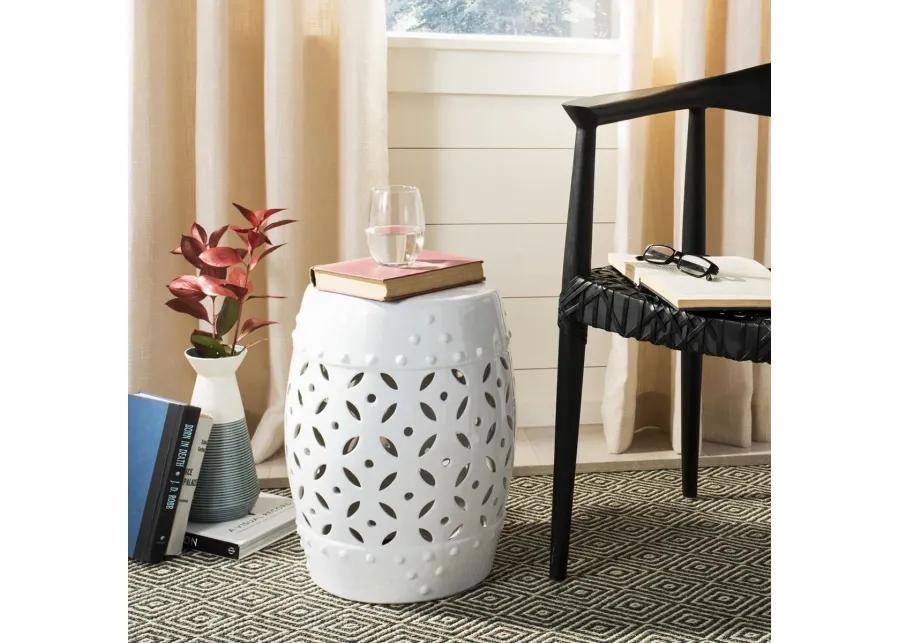 White Lattice Coin Garden Stool