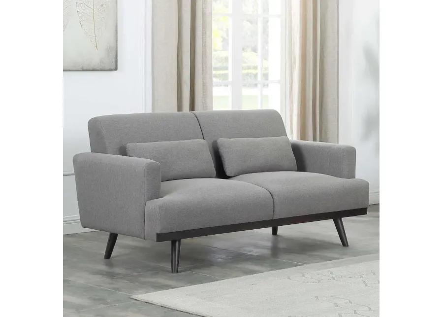 Blake Upholstered Loveseat with Track Arms Sharkskin and Dark Brown