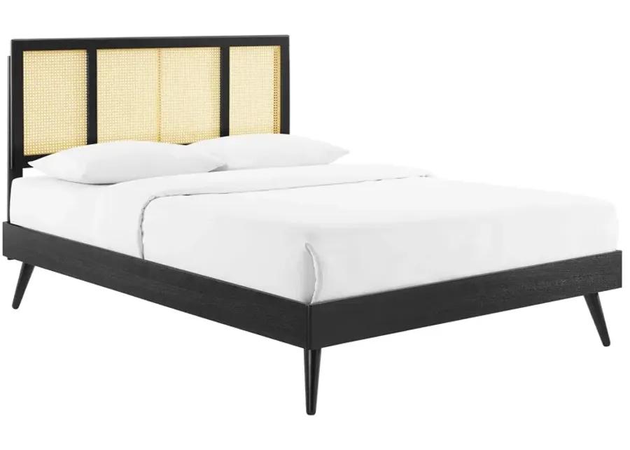 Kelsea Cane and Wood King Platform Bed With Splayed Legs