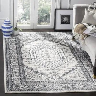 Adirondack Contemporary Ivory / Navy 6' X 6' Round Powerloomed Rug