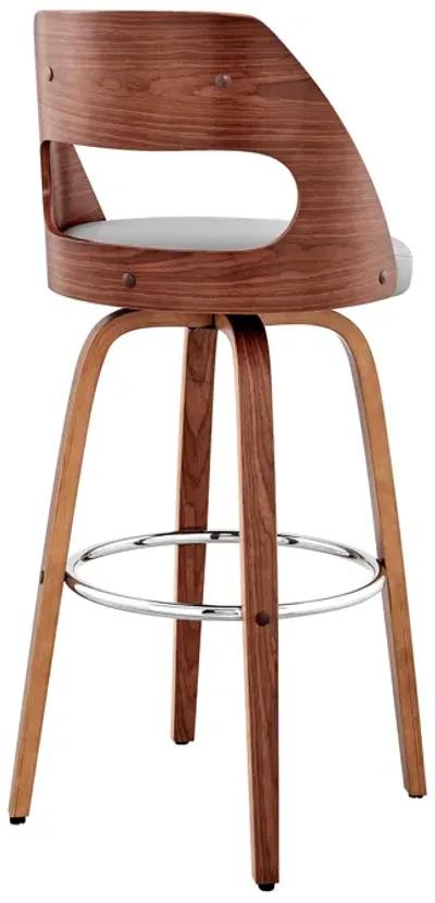 Julius 26" Gray Faux Leather and Walnut Wood Bar Stool