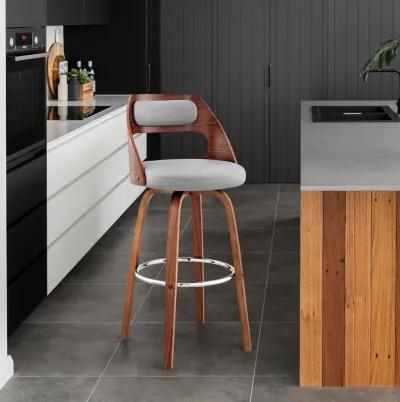 Julius 26" Gray Faux Leather and Walnut Wood Bar Stool