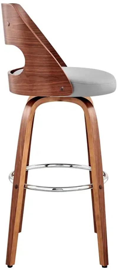 Julius 26" Gray Faux Leather and Walnut Wood Bar Stool