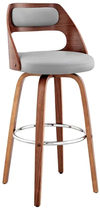 Julius 26" Gray Faux Leather and Walnut Wood Bar Stool