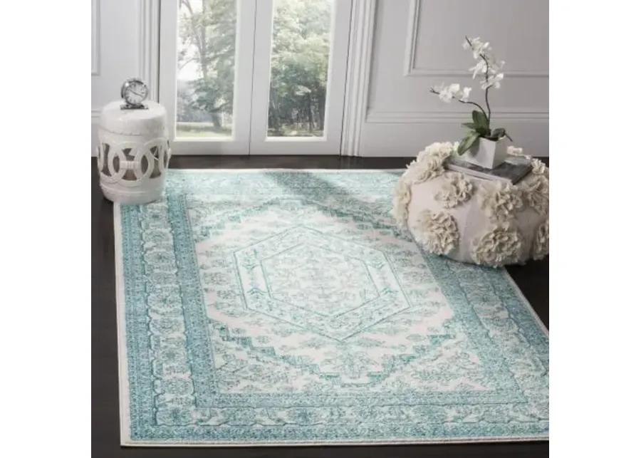 Adirondack Contemporary Ivory / Teal 8' X 10' Powerloomed Rug