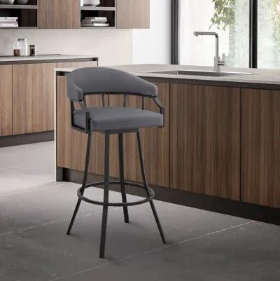 Valerie 26" Swivel Slate Grey Faux Leather and Black Metal Bar Stool