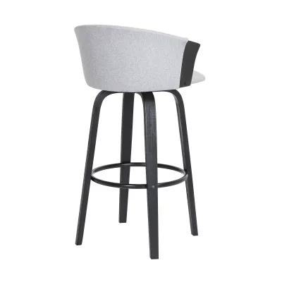 Diana 30" Swivel Black Wood Bar Stool in Light Gray Fabric