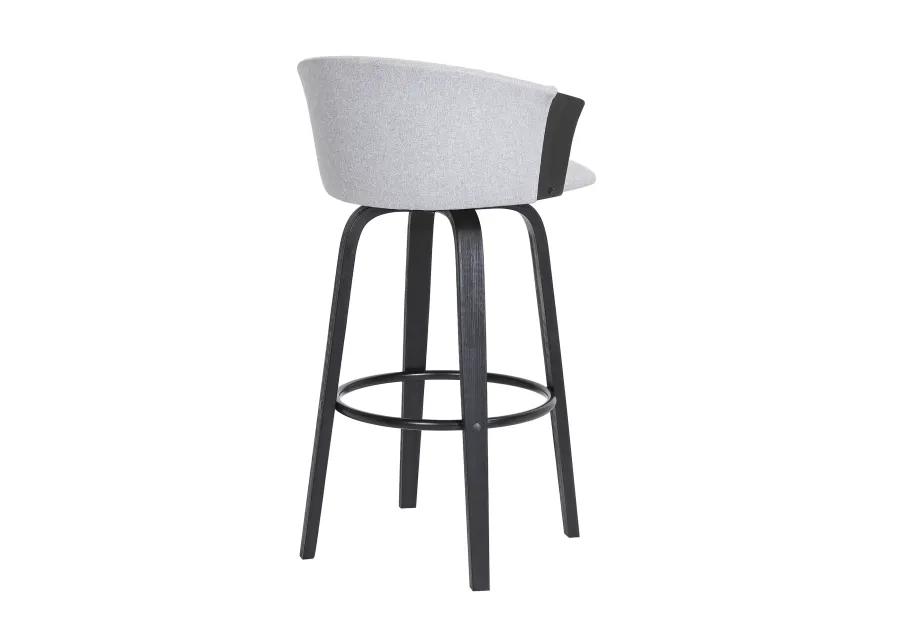 Diana 30" Swivel Black Wood Bar Stool in Light Gray Fabric