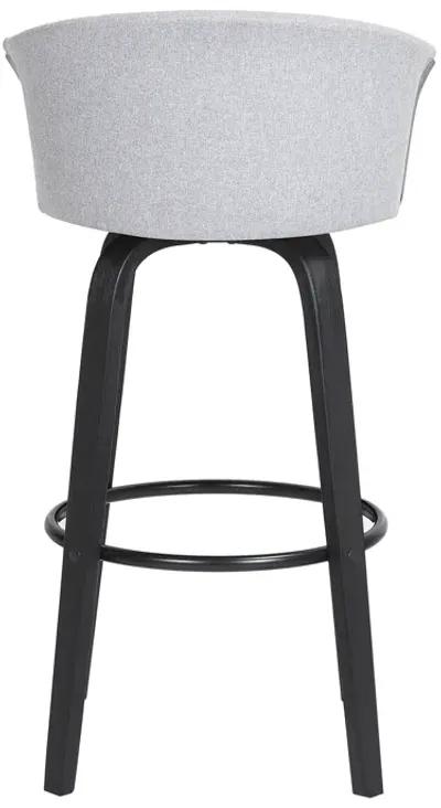 Diana 30" Swivel Black Wood Bar Stool in Light Gray Fabric