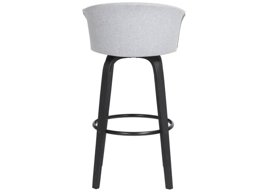 Diana 30" Swivel Black Wood Bar Stool in Light Gray Fabric