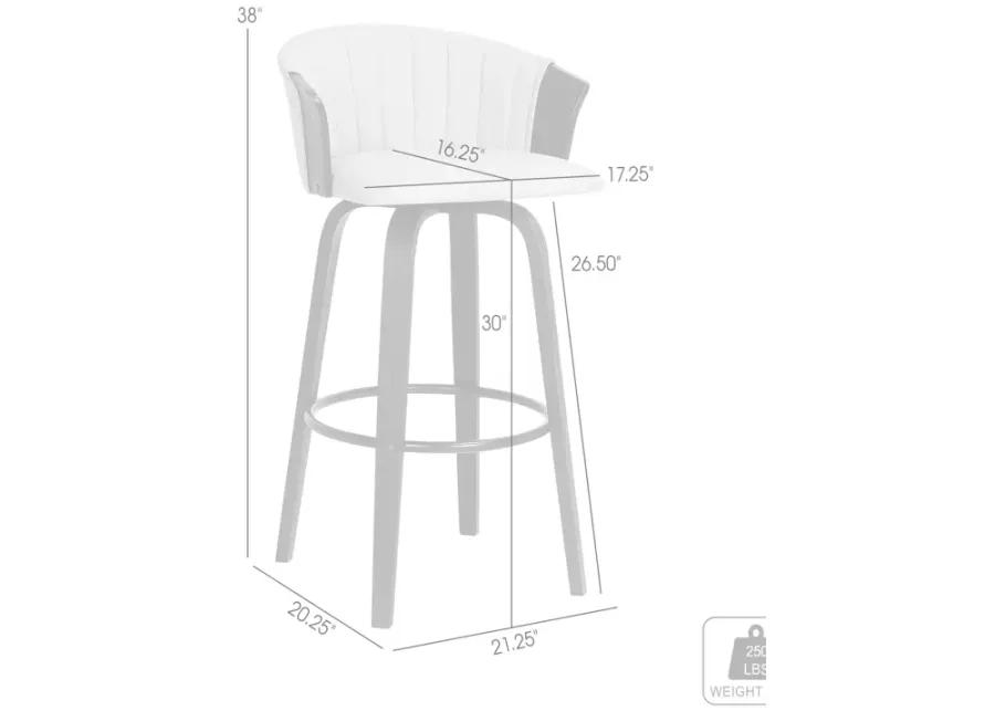 Diana 30" Swivel Black Wood Bar Stool in Light Gray Fabric