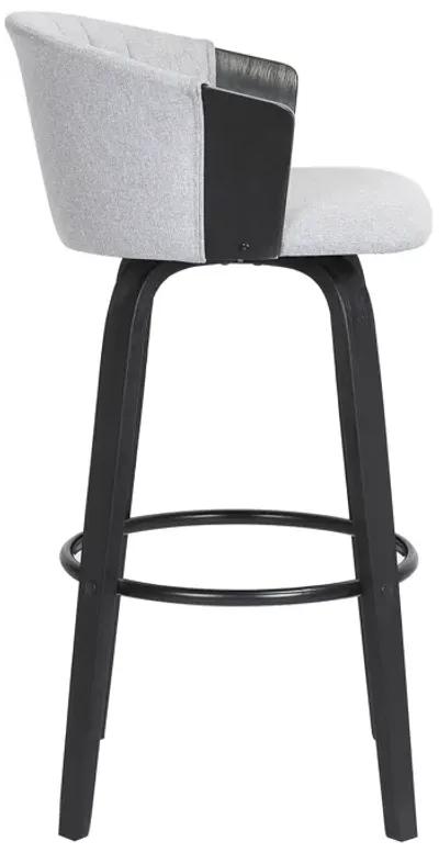 Diana 30" Swivel Black Wood Bar Stool in Light Gray Fabric