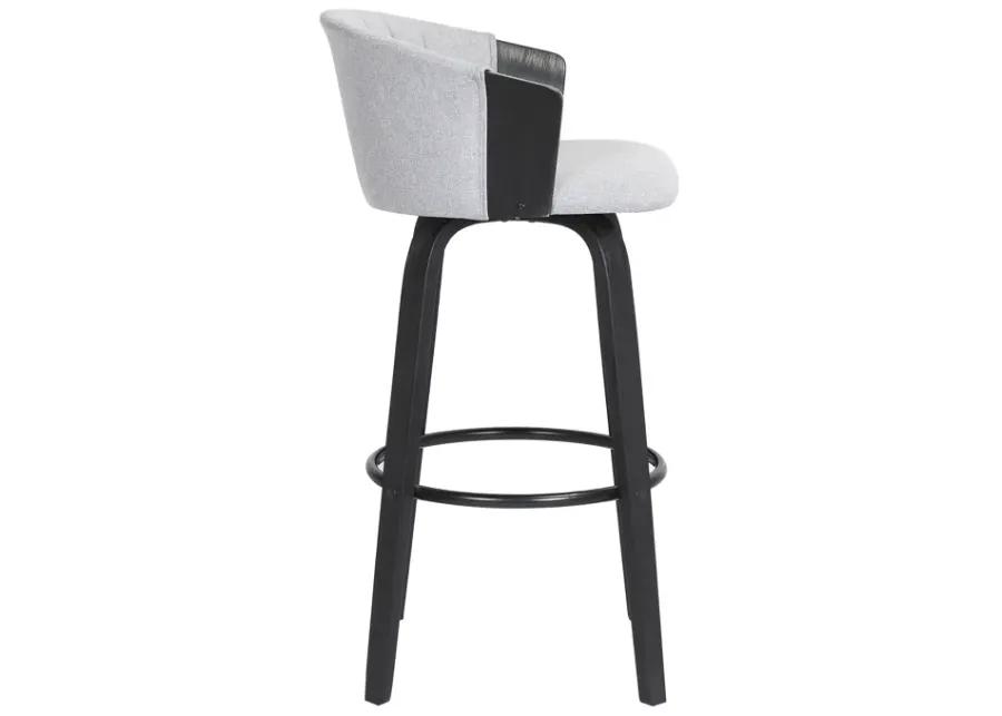 Diana 30" Swivel Black Wood Bar Stool in Light Gray Fabric