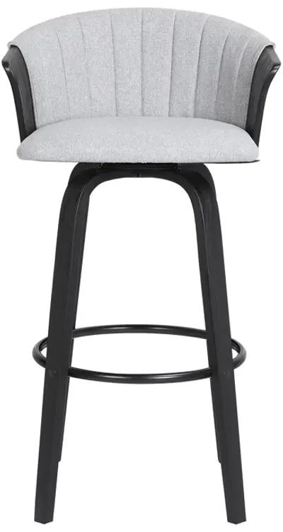 Diana 30" Swivel Black Wood Bar Stool in Light Gray Fabric