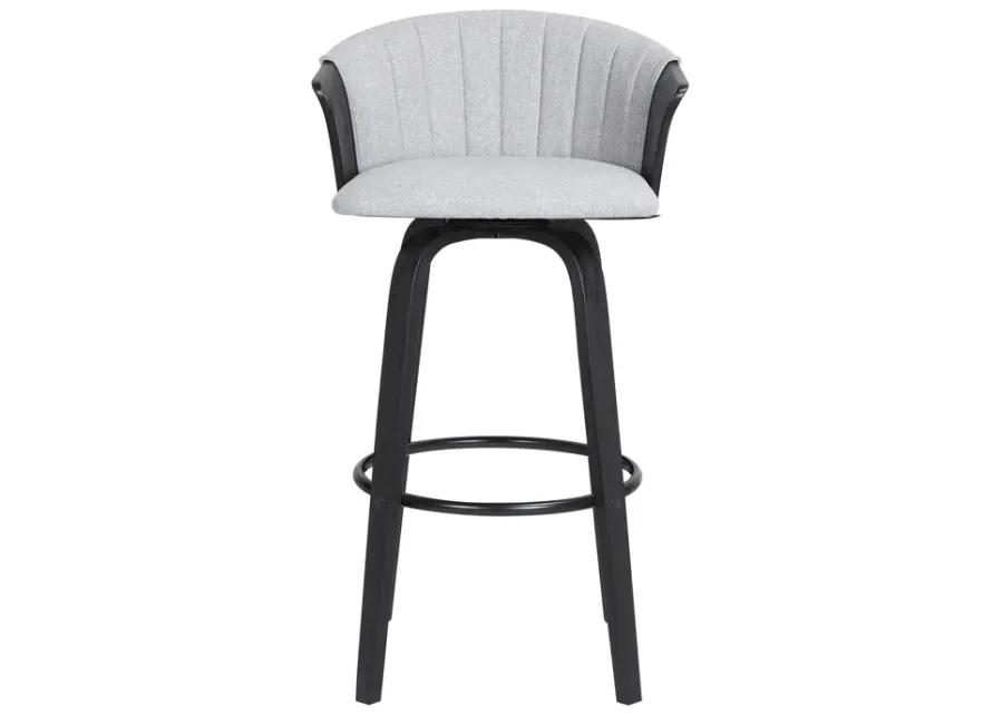 Diana 30" Swivel Black Wood Bar Stool in Light Gray Fabric