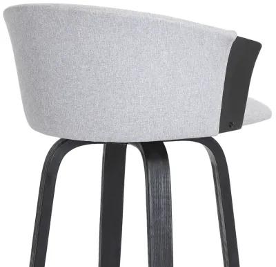 Diana 30" Swivel Black Wood Bar Stool in Light Gray Fabric