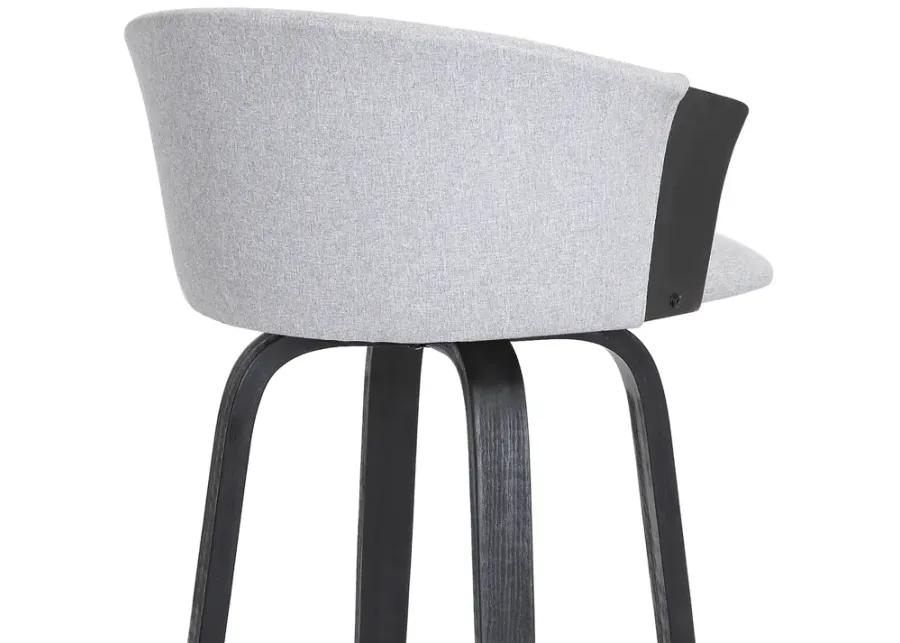 Diana 30" Swivel Black Wood Bar Stool in Light Gray Fabric