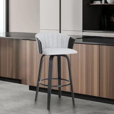 Diana 30" Swivel Black Wood Bar Stool in Light Gray Fabric