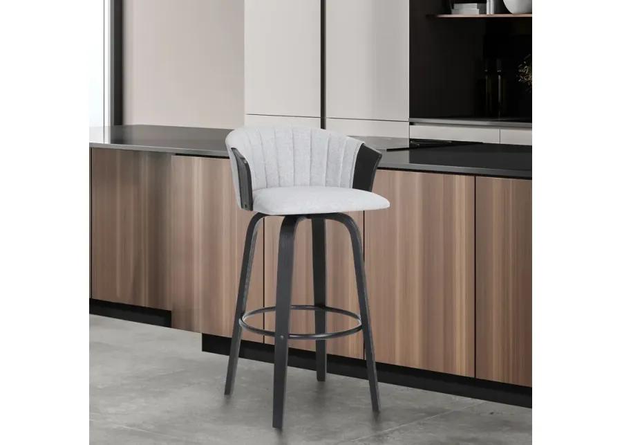 Diana 30" Swivel Black Wood Bar Stool in Light Gray Fabric