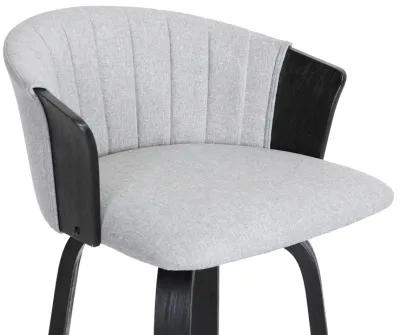 Diana 30" Swivel Black Wood Bar Stool in Light Gray Fabric