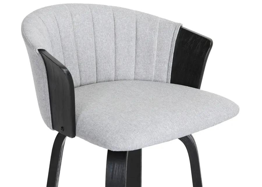 Diana 30" Swivel Black Wood Bar Stool in Light Gray Fabric