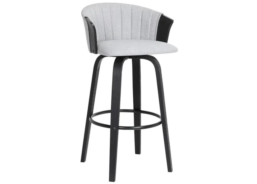 Diana 30" Swivel Black Wood Bar Stool in Light Gray Fabric