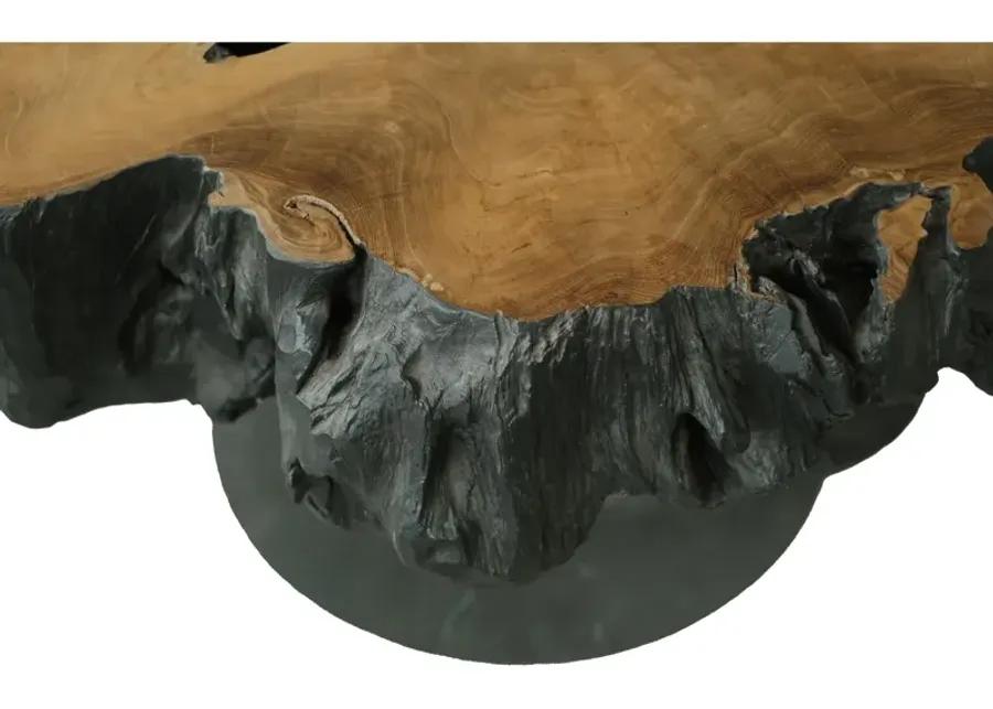 Lenna KD 31.5" Recycled Teak Root End/ Coffee Table, Natural/Black